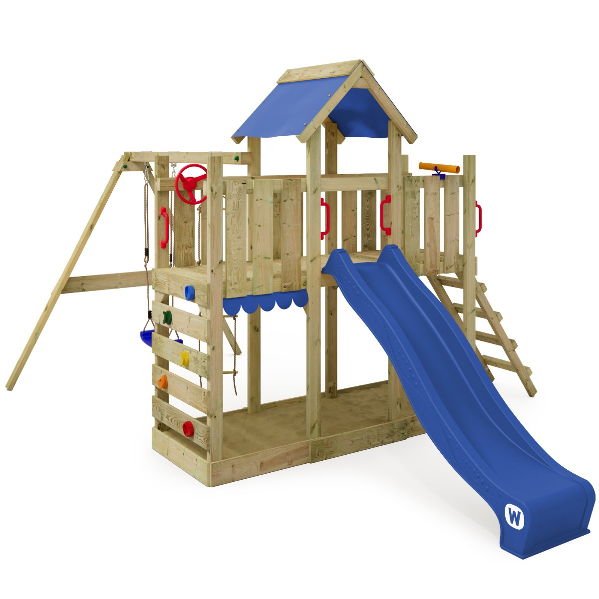 Gioco da giardino WICKEY TurboFlyer con altalena e scivolo blu, struttura da  esterno per bambini con sabbiera, scaletta e accessori da gioco :  : Giochi e giocattoli