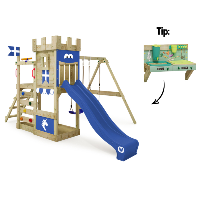 Wickey Parco giochi in legno TurboFlyer Giochi da giardino con altalena e  scivolo Torre d'arrampicata da esterno con sabbiera e scala di risalita per  bambini - verde