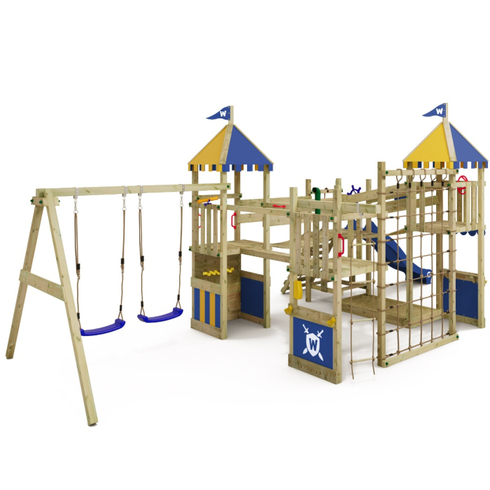 Wickey Parco giochi in legno VanillaFlyer Giochi da giardino con altalena e  scivolo Torre d'arrampicata da esterno con sabbiera e scala di risalita per  bambini - turchese